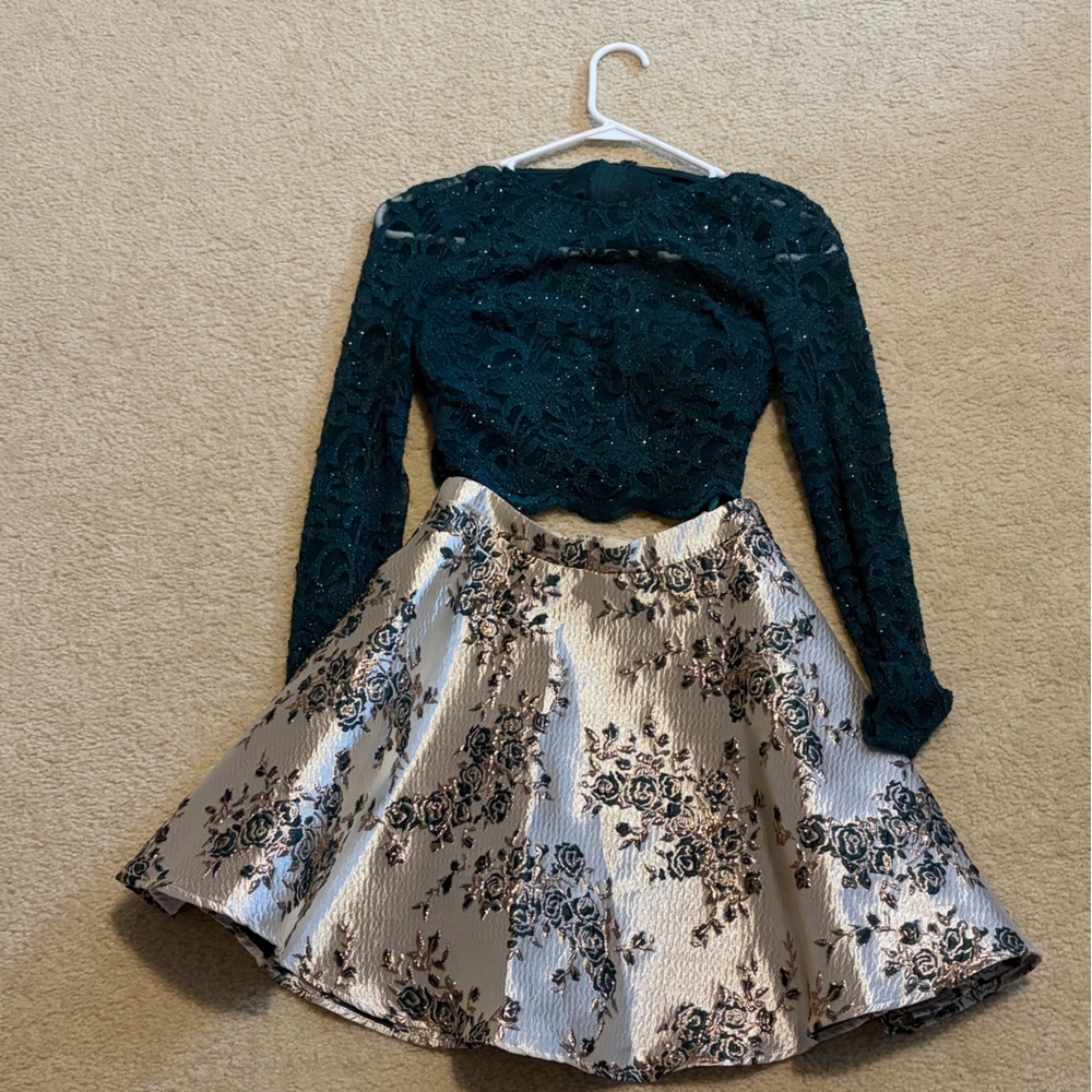 Floral Brocade Skirt with Lace Top